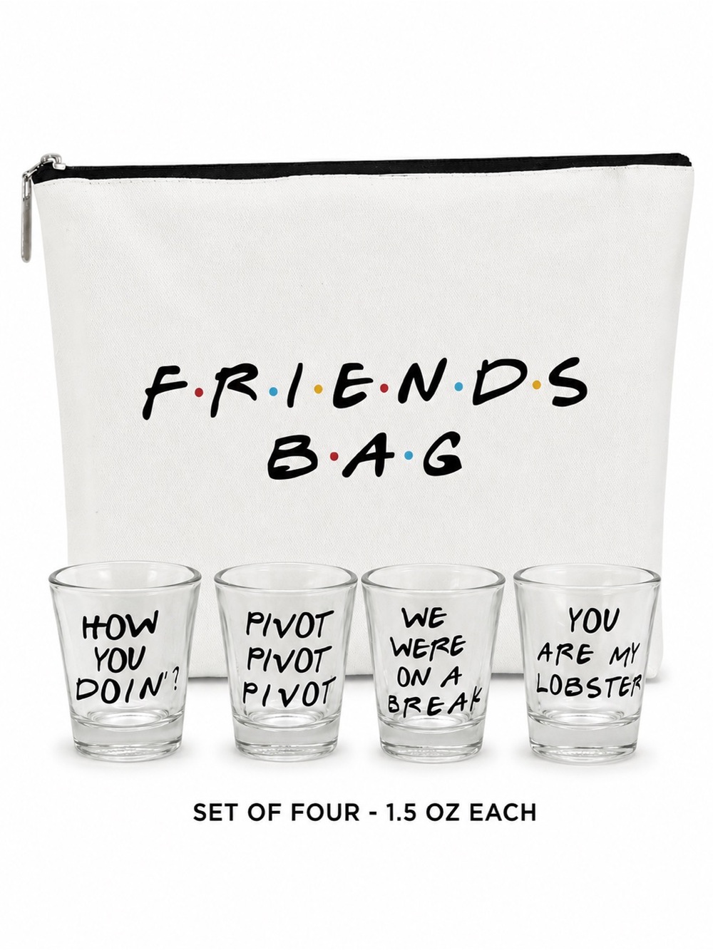Friends TV Show Shot Glass Set & Matching Cosmetic Bag Gift Bundle